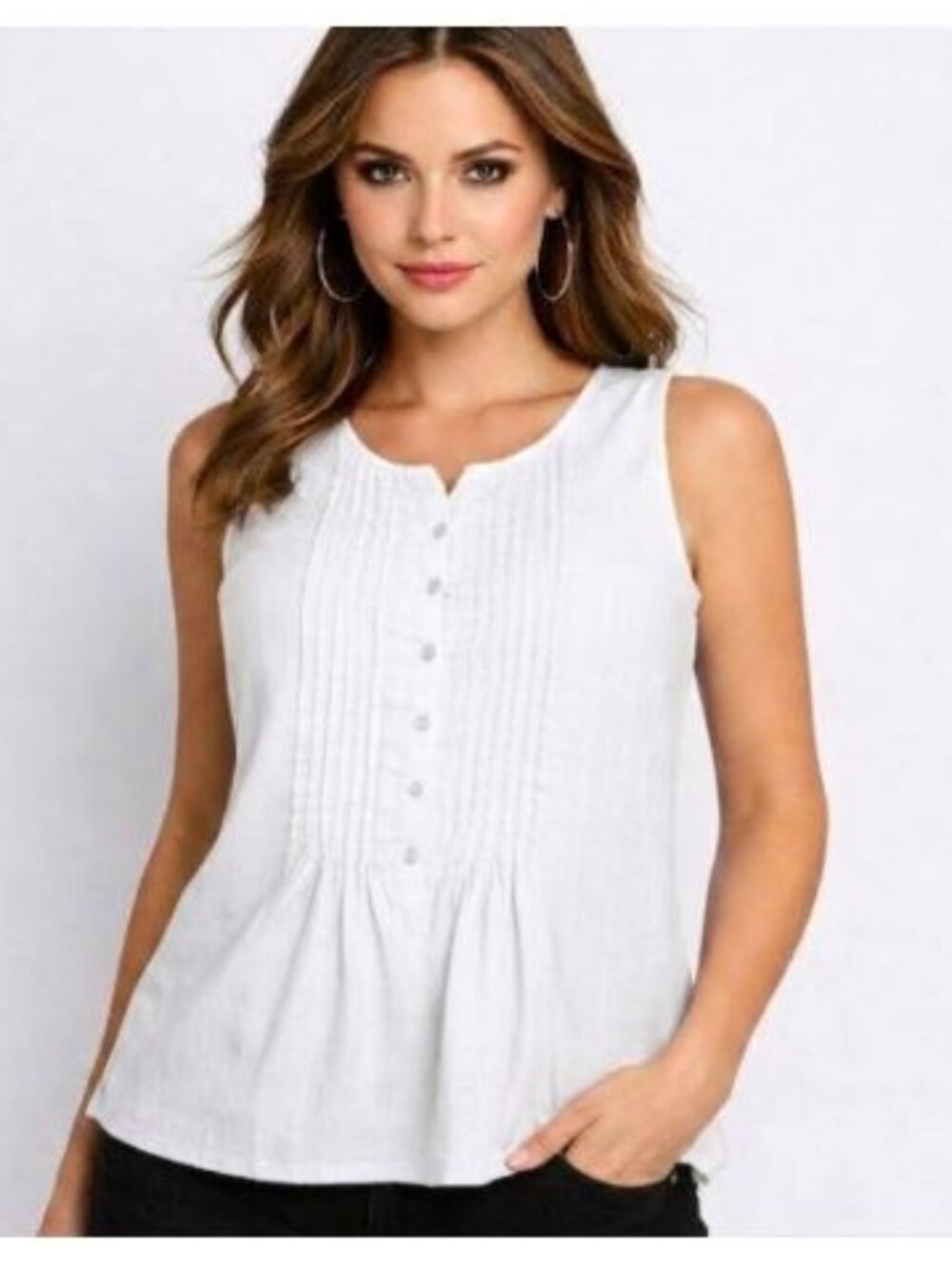 NWT Preswick & Moore White Sleeveless Cotton Pintuck Blouse - L